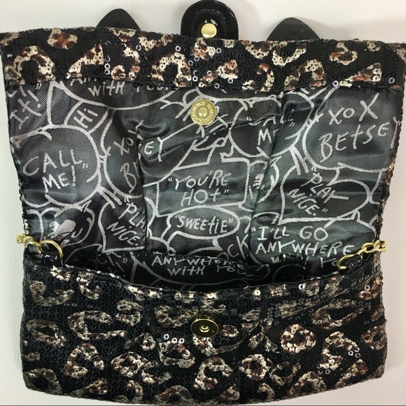 Betsey Johnson Black Sequin Cheetah Print Bag - Picture 3 of 6